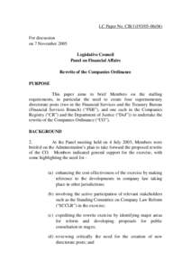 LC Paper No. CB[removed]For discussion on 7 November 2005 Legislative Council Panel on Financial Affairs Rewrite of the Companies Ordinance