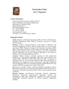 Curriculum Vitae Aris T. Pagourtzis Contact Information National Technical University of Athens (NTUA) School of Electrical and Computer Engineering