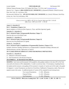 Lecture Schedule  CHEM 400/600A-001 Fall Semester 2010