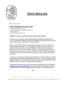 NEWS RELEASE  Date: May 23, 2014 FOR IMMEDIATE RELEASE For more information, contact: