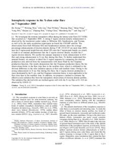 JOURNAL OF GEOPHYSICAL RESEARCH, VOL. 116, A11317, doi:[removed]2011JA016961, 2011  Ionospheric response to the X‐class solar flare on 7 September 2005 Bo Xiong,1,2,3 Weixing Wan,1 Libo Liu,1 Paul Withers,4 Biqiang Zhao