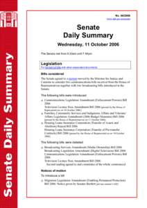 Senate Daily Summary - No[removed]Wednesday 11 October 2006