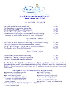 2014 SCHOLARSHIP APPLICATION FOR PILOT TRAINING ADVANCED TRAINING The Anne Bridge Baddour Scholarship The David Frawley Memorial Scholarship The Lockhart Smith Memorial Scholarship