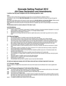 Grenada Sailing Festival 2012 J24 Class Declaration and Amendments I confirm that my boat complies with the following specific rules: 3.2.5 The deck shall be fitted with two stanchions on each side, port and starboard as