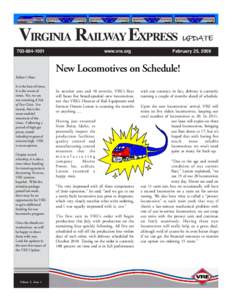 VIRGINIA RAILWAY EXPRESS UPDATE[removed]www.vre.org  February 25, 2009