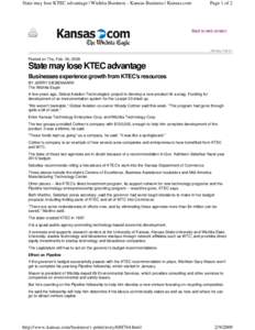 State may lose KTEC advantage | Wichita Business - Kansas Business | Kansas.com  Page 1 of 2 Back to web version