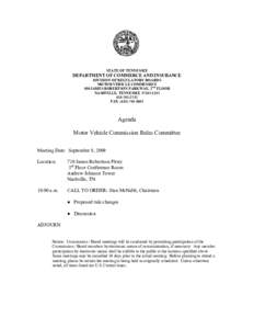 STATE OF TENNESSEE   DEPARTMENT OF COMMERCE AND INSURANCE  DIVISION OF REGULATORY BOARDS  MOTOR VEHICLE COMMISSION  500 JAMES ROBERTSON PARKWAY, 2 ND  FLOOR 