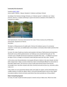 Community Park Investments Posted on May 1, 2013 Article Author: Andrew J. Mowen, Benjamin D. Hickerson and Greg A. Weitzel According to the American Heritage Dictionary, an “indicator species” is defined as one “w