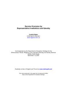 Service Provision by Representative Institutions and Identity Cynthia Baker Université de Moncton [removed]