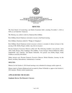 STATE OF TENNESSEE DEPARTMENT OF COMMERCE AND INSURANCE STATE BOARD OF COSMETOLOGY AND BARBER EXAMINERS 500 JAMES ROBERTSON PARKWAY NASHVILLE, TN[removed]2515