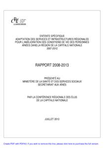 ENTENTE SPÉCIFIQUE ADAPTATION DES SERVICES ET INFRASTRUCTURES RÉGIONALES POUR L’AMÉLIORATION DES CONDITIONS DE VIE DES PERSONNES AÎNÉES DANS LA RÉGION DE LA CAPITALE-NATIONALE[removed]