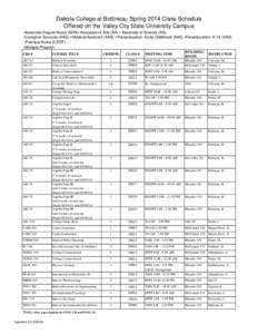 Dakota College at Bottineau Spring 2014 Class Schedule Offered on the Valley City State University Campus ▪Associate Degree Nurse (ADN) ▪Associate of Arts (AA) ▪ Associate of Science (AS) ▪Caregiver Services (AAS