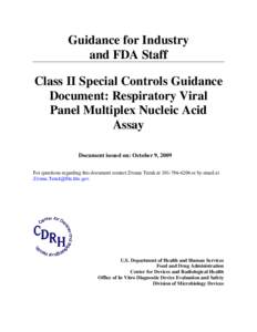 Guidance for Industry and FDA Staff Class II Special Controls Guidance Document: Respiratory Viral Panel Multiplex Nucleic Acid Assay