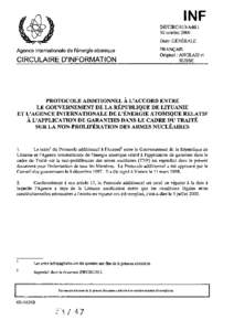 INFCIRC/413/Add.1 - Protocol Additional to the Agreement Between the Government of the Republic of Lithuania and the International Atomic Energy Agency for the Application of Safeguards in Connection with the Treaty on t