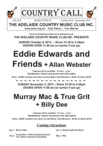 Adelaide Country Music Club Country Call - October - November 2013 Issue - Vol 24.5