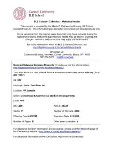 BLS Contract Collection – Metadata Header This contract is provided by the Martin P. Catherwood Library, ILR School, Cornell University. The information provided is for noncommercial educational use only. Some variatio