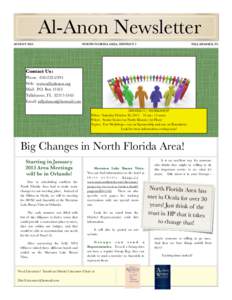 Al-Anon Newsletter AUGUST 2012 NORTH FLORIDA AREA, DISTRICT 1	  TALLAHASSEE, FL