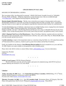 Page 1 of 2 LWVBA VOTER November 2005 UPDATE FROM LWV BAY AREA HOUSING ON THE REGIONAL AGENDA