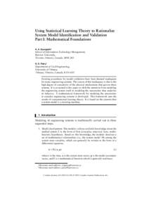 Using Statistical Learning Theory to Rationalize System Model Identification and Validation Part I: Mathematical Foundations