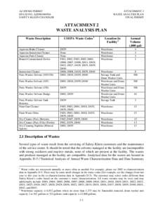 AZ HWMA PERMIT EPA ID NO. AZD981969504 SAFETY-KLEEN CHANDLER ATTACHMENT 2 WASTE ANALYSIS PLAN