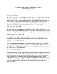 NEW HAMPSHIRE HOUSING FINANCE AUTHORITY Initial Equity Determination (HFA: 115) HFA: [removed]PURPOSE The purpose of these rules is to establish procedures by which the Authority shall implement the