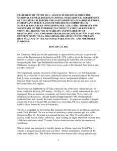 STATEMENT OF PETER MAY, ASSOCIATE REGIONAL DIRECTOR, NATIONAL CAPITAL REGION, NATIONAL PARK SERVICE, DEPARTMENT OF THE INTERIOR, BEFORE THE SUBCOMMITTEE ON NATIONAL PARKS, FORESTS AND PUBLIC LANDS OF THE HOUSE COMMITTEE 