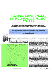 REGIONAL CLIMATE MODEL INTERCOMPARISON PROJECT FOR ASIA BY CONGBIN FU, SHUYU WANG , ZHE X IONG, WILLIAM J. GUTOWSKI, D ONG-KYOU L EE, JOHN L. MCGREGOR, YASUO SATO, HISASHI KATO, JEONG-WOO KIM, AND MYOUNG-SEOK SUH