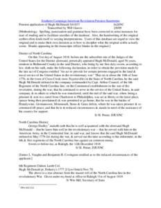 Southern Campaign American Revolution Pension Statements Pension application of Hugh McDonald S41837 fn26NC Transcribed by Will Graves[removed]Methodology: Spelling, punctuation and grammar have been corrected in some in