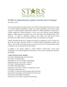 STARS 1.0 Administrative Update Two Record of Changes November 5, 2010 This document details the changes made to the STARS Technical Manual between the Version 1.0 Technical Manual Administrative Update One edition (publ