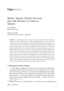 Ergo  AN OPEN ACCESS JOURNAL OF PHILOSOPHY  Model Theory, Hume’s Dictum,