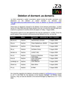 Domains flagged for deletion