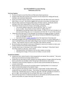 April 2012 RAMFAM Association Meeting Reflections on the Year First Year Families: • Positive comments around Ram Ride and Alternative Break experiences. • Students need help with assertive communication around emplo