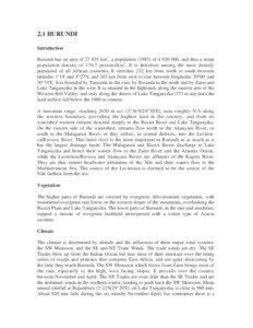 2.1 BURUNDI Introduction Burundi has an area of[removed]km2, a population[removed]of[removed], and thus a mean