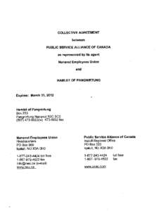 COLLECTIVE AGREEMENT  between PUBLIC SERVICE ALLIANCE OF CANADA  as represented by its agent