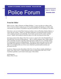 ACADEMY OF CRIMINAL JUSTICE SCIENCES - POLICE SECTION  Police Forum Volume 24 Number 2