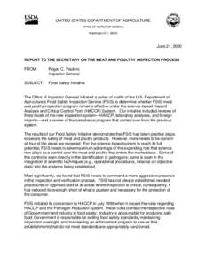 Food safety / Prevention / Food Safety and Inspection Service / United States Department of Agriculture / Hazard analysis and critical control points / Sanitation Standard Operating Procedures / Listeria / Hallmark/Westland Meat Packing Company / Automated Import Information System / Safety / Hygiene / Health