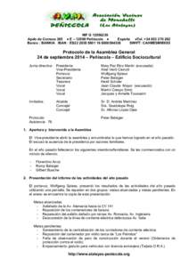 NIF G[removed]Apdo de Correos 385 ● E – 12598 Peñíscola ● España ●Tel. +[removed]Banco : BANKIA IBAN : ES22[removed][removed]SWIFT: CAHMESMMXXX