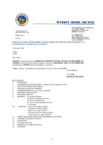 MINUTES OF THE WEDDIN SHIRE COUNCIL ORDINARY MEETING HELD THURSDAY 21 OCTOBER 2010 COMMENCING AT 5.00 PM. 14 October 2010 «Name» «Title» Dear «Intro»