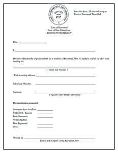 Print this form, fill out and bring to: Town of Barnstead Town Hall Town of Barnstead State of New Hampshire RESIDENT STATEMENT