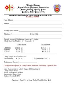 Liberty Chapter Signal Corps Regiment Association State Armory, Quincy Place Yonkers, New York[removed]Membership Application for Liberty Chapter & National SCRA Due 30 April 2014