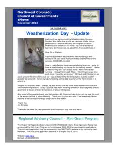 Northwest Colorado Council of Governments eNews NovemberWeatherization Day - Update