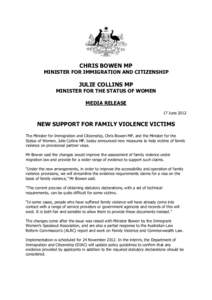 Violence against women / Ethics / Dispute resolution / Violence / Domestic violence / Department of Immigration and Citizenship / Behavior / Immigration to Australia / Abuse / Family therapy