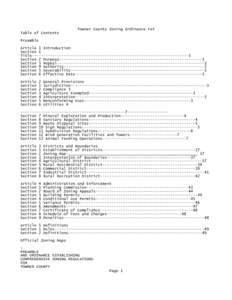 Towner County Zoning Ordinance.txt Table of Contents Preamble Article 1 Introduction Section I Title---------------------------------------------------------------------3