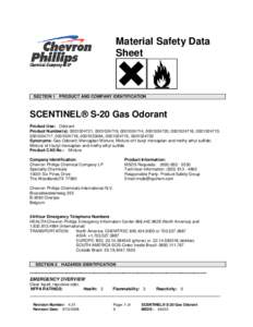 Material Safety Data Sheet SECTION 1 PRODUCT AND COMPANY IDENTIFICATION  SCENTINEL® S-20 Gas Odorant
