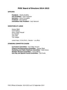 PVSC Board of Directors[removed]OFFICERS President - Charles Boothby Vice President – Peter Anderson Secretary - Eloise McLaughlin Treasurer - Elsa Sanborn