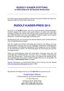 RUDOLF-KAISER-STIFTUNG im Stifterverband für die Deutsche Wissenschaft