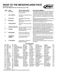 ROAD TO THE MEADOWLANDS PACE [updated June 24, 2009] The $1 million Meadowlands Pace will take place July 18, 2009 RANK 1