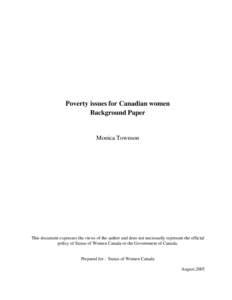 Poverty issues for Canadian women Background Paper