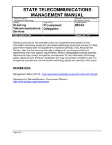 STATE TELECOMMUNICATIONS MANAGEMENT MANUAL State of California Department of Technology  Statewide Telecommunications