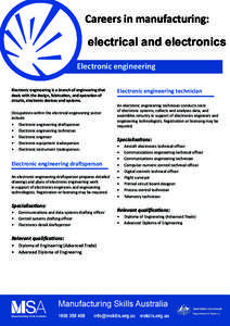 Careers in manufacturing: electrical and electronics Electronic engineering Electronic engineering is a branch of engineering that deals with the design, fabrication, and operation of circuits, electronic devices and sys